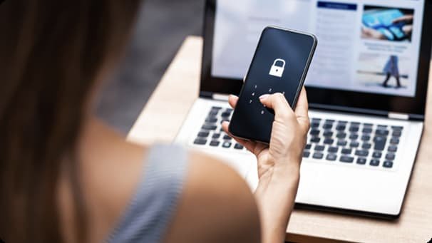 Person checking phone security